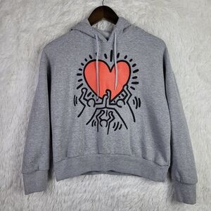 Keith Haring Hoodie Unisex XS Grey Sweatshirt Dancing Heart Ripple Junction